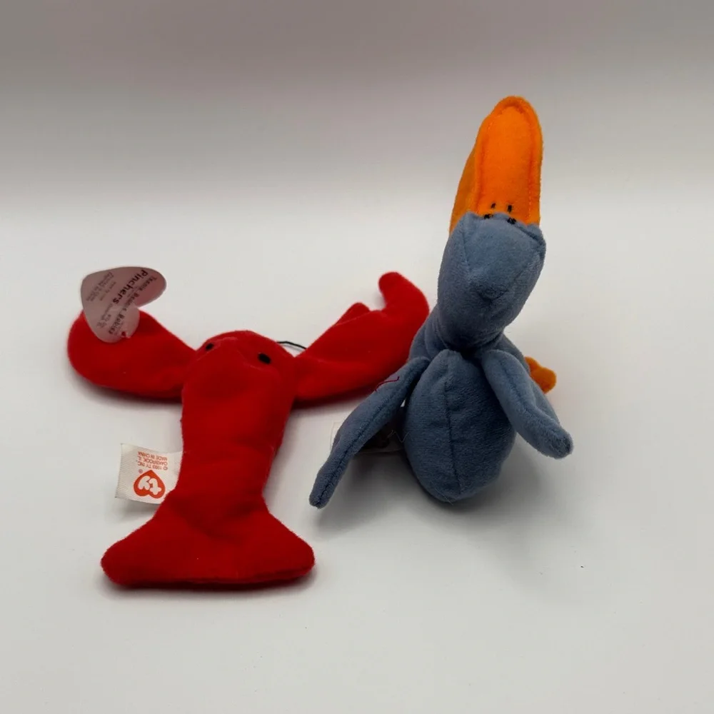Ty Teenie Beanie Babies Pinchers the Lobster & Scoop the Pelican Plush Lot of 2